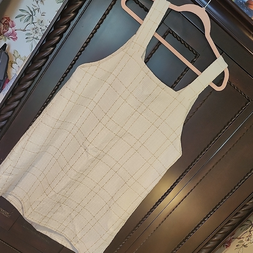 Emery Rose Cream/Gold Plaid Dress